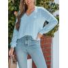 CUPSHE Long Sleeve Tops for Women Eyelet Scalloped Lace V Neck Blouse Casual Loose Fashion Shirts(Light Blue)