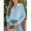 CUPSHE Long Sleeve Tops for Women Eyelet Scalloped Lace V Neck Blouse Casual Loose Fashion Shirts(Light Blue)
