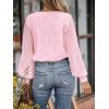 CUPSHE Long Sleeve Tops for Women Eyelet Scalloped Lace V Neck Blouse Casual Loose Fashion Shirts(Light Pink)