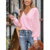 CUPSHE Long Sleeve Tops for Women Eyelet Scalloped Lace V Neck Blouse Casual Loose Fashion Shirts(Light Pink)