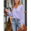 CUPSHE Long Sleeve Tops for Women Eyelet Scalloped Lace V Neck Blouse Casual Loose Fashion Shirts(Light Purple)