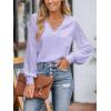 CUPSHE Long Sleeve Tops for Women Eyelet Scalloped Lace V Neck Blouse Casual Loose Fashion Shirts(Light Purple)