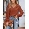 CUPSHE Long Sleeve Tops for Women Eyelet Scalloped Lace V Neck Blouse Casual Loose Fashion Shirts(Red)
