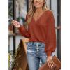 CUPSHE Long Sleeve Tops for Women Eyelet Scalloped Lace V Neck Blouse Casual Loose Fashion Shirts(Red)