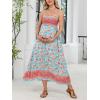 CUPSHE Maternity Maxi Dresses Floral Square Neck Smocked Baby Shower Ruffled Flowy Fashion Casual Summer Pregnancy Dress(Mint Floral)