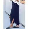 CUPSHE Midi Skirts for Women Elastic Waist Drawstring Long Flowy Skirt Casual Side Slits Skirts with Pockets Vacation Outfits(Navy Blue)
