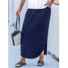 CUPSHE Midi Skirts for Women Elastic Waist Drawstring Long Flowy Skirt Casual Side Slits Skirts with Pockets Vacation Outfits(Navy Blue)