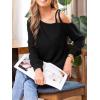 CUPSHE Off Shoulder Shirts for Women Long Sleeve Asymmetrical Tops Dressy Casual Blouses Vacation Outfits Clothes(Black)