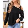 CUPSHE Off Shoulder Shirts for Women Long Sleeve Asymmetrical Tops Dressy Casual Blouses Vacation Outfits Clothes(Black)