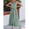 CUPSHE One Piece Jumpsuits for Women Sleeveless Halter Neck High Waist Wide Leg Rompers Jumpers Vacation Summer Outfits(Green)