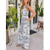 CUPSHE One Piece Jumpsuits for Women Summer Halter Neck Sleeveless Printed Wide Leg Long Pants Rompers Vacation Outfits(Blue)