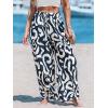 CUPSHE Palazzo Pants for Women Smocked Waist Boho Western Flowy Wide Leg Pant(Abstract Blue)