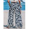 CUPSHE Palazzo Pants for Women Smocked Waist Boho Western Flowy Wide Leg Pant(Abstract Blue)
