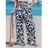 CUPSHE Palazzo Pants for Women Smocked Waist Boho Western Flowy Wide Leg Pant(Abstract Blue)
