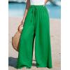 CUPSHE Palazzo Pants for Women Smocked Waist Boho Western Flowy Wide Leg Pant(Dark Green)