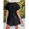CUPSHE Rompers for Women Summer V Neck Button Front Short Sleeve Casual One Piece Jumpsuits Dressy Overalls Vacation Outfits(Black)