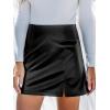 CUPSHE Skirts Women Faux Leather Mini Skirt Slit High Waist Bodycon Skort Wrap Notched Hem Casual Vacation(Black)