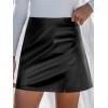 CUPSHE Skirts Women Faux Leather Mini Skirt Slit High Waist Bodycon Skort Wrap Notched Hem Casual Vacation(Black)