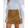 CUPSHE Skirts Women Faux Leather Mini Skirt Slit High Waist Bodycon Skort Wrap Notched Hem Casual Vacation(Brown)