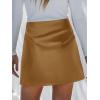 CUPSHE Skirts Women Faux Leather Mini Skirt Slit High Waist Bodycon Skort Wrap Notched Hem Casual Vacation(Brown)