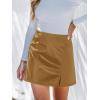 CUPSHE Skirts Women Faux Leather Mini Skirt Slit High Waist Bodycon Skort Wrap Notched Hem Casual Vacation(Brown)