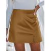 CUPSHE Skirts Women Faux Leather Mini Skirt Slit High Waist Bodycon Skort Wrap Notched Hem Casual Vacation(Brown)