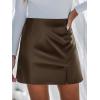 CUPSHE Skirts Women Faux Leather Mini Skirt Slit High Waist Bodycon Skort Wrap Notched Hem Casual Vacation(Coffee)