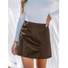 CUPSHE Skirts Women Faux Leather Mini Skirt Slit High Waist Bodycon Skort Wrap Notched Hem Casual Vacation(Coffee)