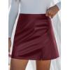 CUPSHE Skirts Women Faux Leather Mini Skirt Slit High Waist Bodycon Skort Wrap Notched Hem Casual Vacation(Wine Red)
