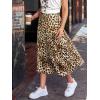 CUPSHE Skirts Women Leopard Print Elasticized Waist Midi Skirt Casual Vacation(Brown)