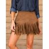 CUPSHE Skirts Women’s Suede Fringe Cowgirl Country Concert Outfit Terra Cotta High Waist Fringe Mini Skirt Western(Brown)