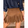 CUPSHE Skirts Women’s Suede Fringe Cowgirl Country Concert Outfit Terra Cotta High Waist Fringe Mini Skirt Western(Brown)