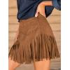 CUPSHE Skirts Women’s Suede Fringe Cowgirl Country Concert Outfit Terra Cotta High Waist Fringe Mini Skirt Western(Brown)