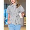 CUPSHE Striped Button Down Shirts Women,Short Sleeve Peplum Tops Business Casual,Tie Front Work Blouses Summer(Black)