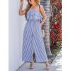 CUPSHE Striped Sleeveless Jumpsuits for Women Summer Off Shoulder Ruffle Hem Rompers Wide Leg One Piece Outfits Overalls(Blue)
