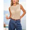 CUPSHE Summer Crochet Tank Tops for Women 2026 Casual Crewneck Hollow Out Loose Knit Sleeveless Vest Top Trendy(Khaki)