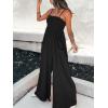 CUPSHE Summer Women Slip Ruching Smocked Jumpsuit Pants Square Neck Speghetti Straps Loose Waisted Maxi(Black)