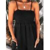 CUPSHE Summer Women Slip Ruching Smocked Jumpsuit Pants Square Neck Speghetti Straps Loose Waisted Maxi(Black)