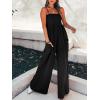 CUPSHE Summer Women Slip Ruching Smocked Jumpsuit Pants Square Neck Speghetti Straps Loose Waisted Maxi(Black)