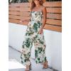 CUPSHE Summer Women Slip Ruching Smocked Jumpsuit Pants Square Neck Speghetti Straps Loose Waisted Maxi(Green Floral)