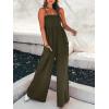 CUPSHE Summer Women Slip Ruching Smocked Jumpsuit Pants Square Neck Speghetti Straps Loose Waisted Maxi(Olive Green)