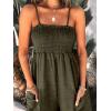 CUPSHE Summer Women Slip Ruching Smocked Jumpsuit Pants Square Neck Speghetti Straps Loose Waisted Maxi(Olive Green)