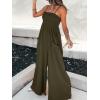 CUPSHE Summer Women Slip Ruching Smocked Jumpsuit Pants Square Neck Speghetti Straps Loose Waisted Maxi(Olive Green)