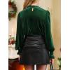 CUPSHE V Neck Wrap Velvet Tops Dressy Causal Long Sleeve Business Work Blouses Loose Fit Shirts Vacation Outfits(2-green)