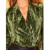 CUPSHE V Neck Wrap Velvet Tops Dressy Causal Long Sleeve Business Work Blouses Loose Fit Shirts Vacation Outfits(5-green)
