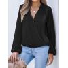 CUPSHE V Neck Wrap Velvet Tops Dressy Causal Long Sleeve Business Work Blouses Loose Fit Shirts Vacation Outfits(Black)