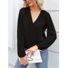 CUPSHE V Neck Wrap Velvet Tops Dressy Causal Long Sleeve Business Work Blouses Loose Fit Shirts Vacation Outfits(Black)