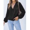 CUPSHE V Neck Wrap Velvet Tops Dressy Causal Long Sleeve Business Work Blouses Loose Fit Shirts Vacation Outfits(Black)