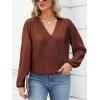 CUPSHE V Neck Wrap Velvet Tops Dressy Causal Long Sleeve Business Work Blouses Loose Fit Shirts Vacation Outfits(Brown)