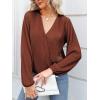 CUPSHE V Neck Wrap Velvet Tops Dressy Causal Long Sleeve Business Work Blouses Loose Fit Shirts Vacation Outfits(Brown)